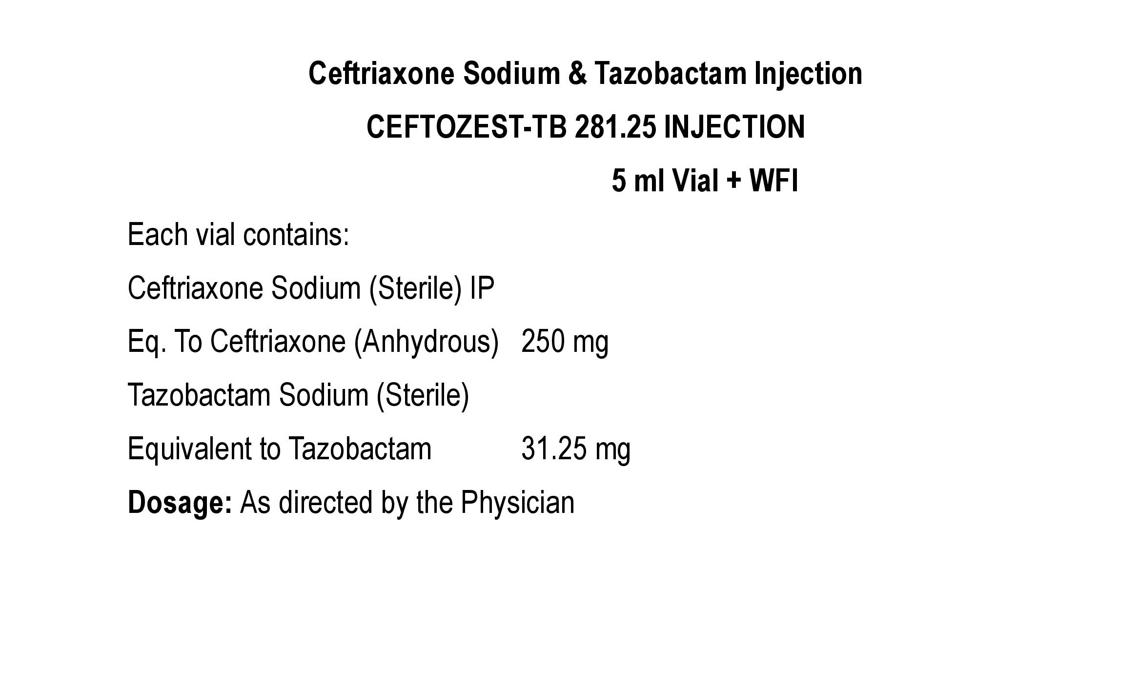CEFTOZEST TB 281.25 INJECTION